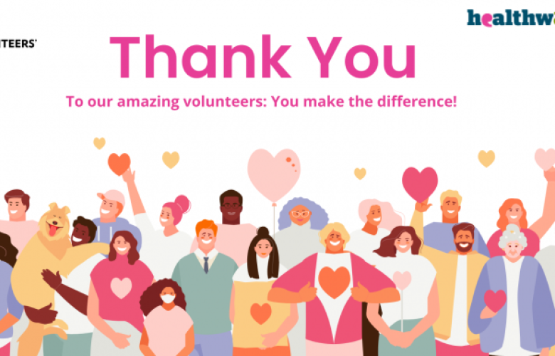 There is a logo of Healthwatch Brent on the top right hand corner and the volunteers week logo on the left top hand corner. The text in the middle says 'thank to you to our amazing volunteers. You make the difference.'
